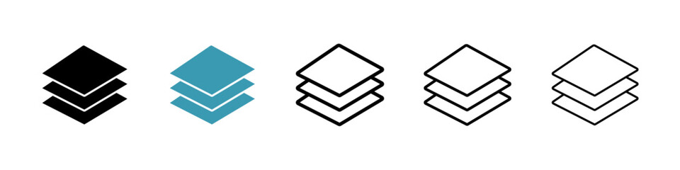 Layers vector icon set in black and blue colors.