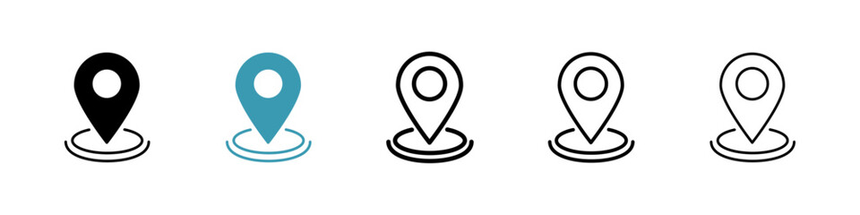 Location pin vector icon set in black and blue colors.