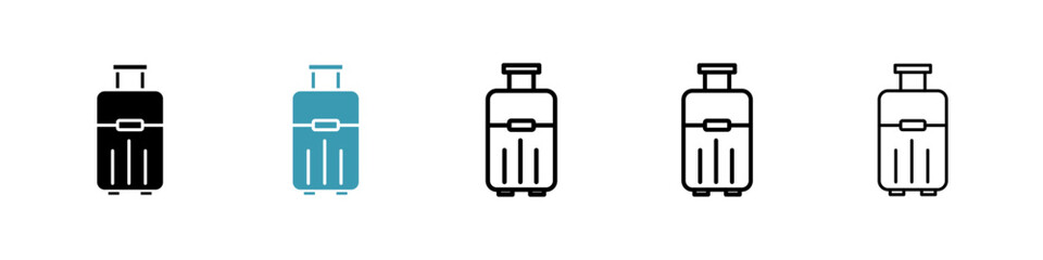 Luggage vector icon set in black and blue colors.