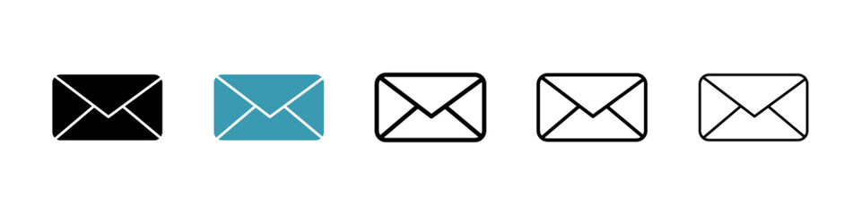 Mail vector icon set in black and blue colors.