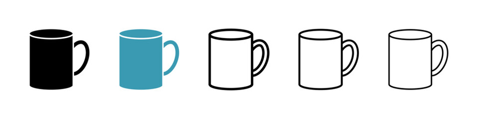 Mug vector icon set in black and blue colors.