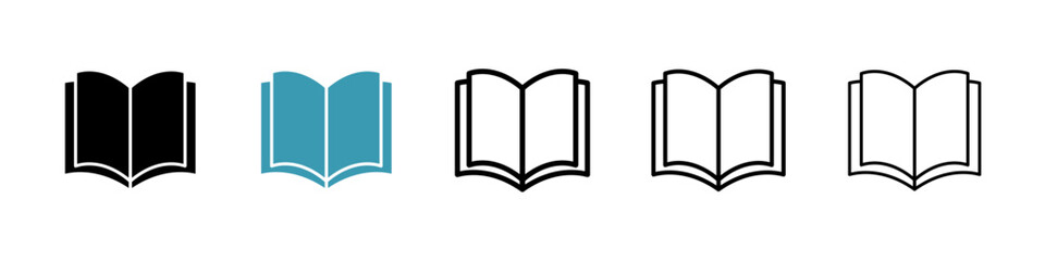 Open Book vector icon set in black and blue colors.