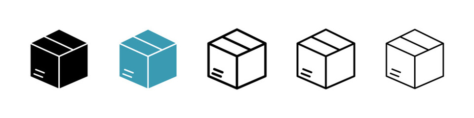 Package vector icon set in black and blue colors.