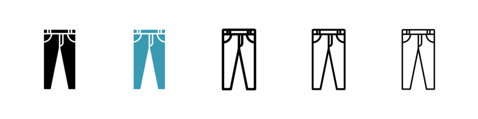 Pants vector icon set in black and blue colors.
