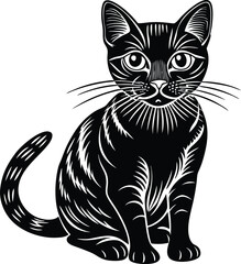 A cat vector art illustration silhouette on transparent background