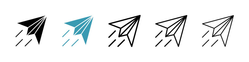 Paper plane vector icon set in black and blue colors.