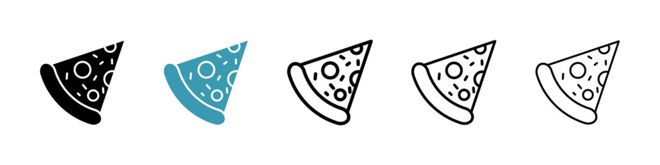 Pizza slice vector icon set in black and blue colors.
