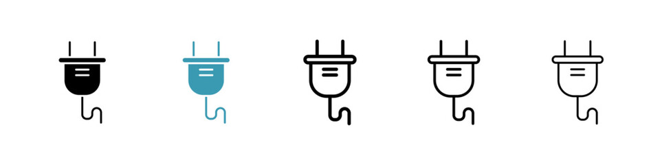 Plug vector icon set in black and blue colors.