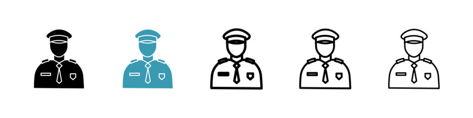 Police vector icon set in black and blue colors.