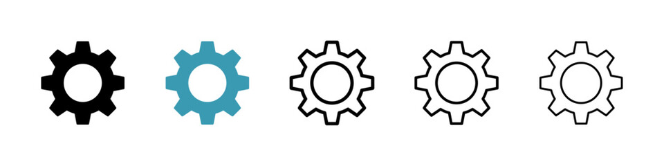 Settings vector icon set in black and blue colors.