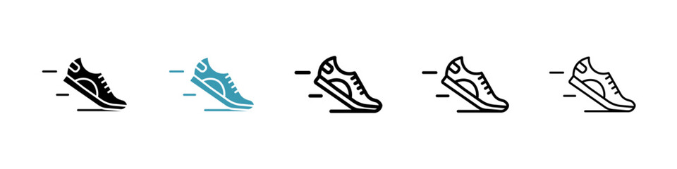 Shoes vector icon set in black and blue colors.