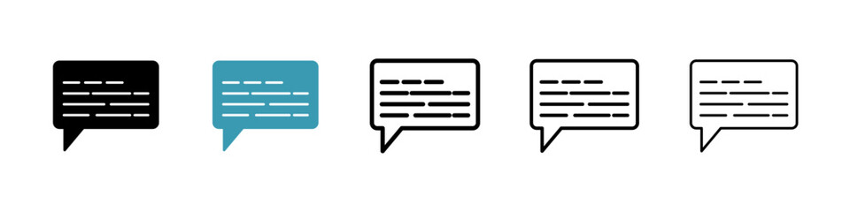 Subtitles vector icon set in black and blue colors.