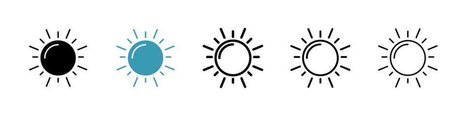 Sun vector icon set in black and blue colors.