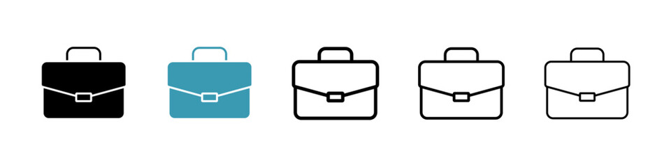 Suitcase vector icon set in black and blue colors.