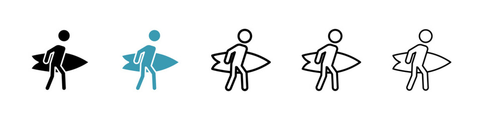 Surfer vector icon set in black and blue colors.