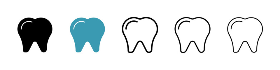 Tooth vector icon set in black and blue colors.