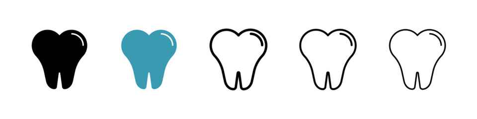 Tooth vector icon set in black and blue colors.