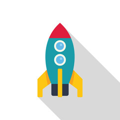 Minimalist vector illustration of a spaceship leaving earth on a mission of space exploration
