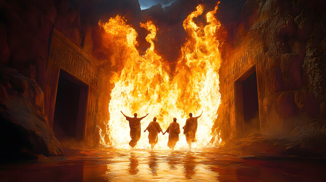 The Fiery Furnace With Shadrach, Meshach, and Abednego Amidst Flames