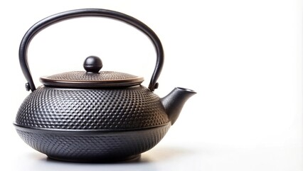 Black cast iron teapot on a white background