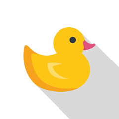 Minimalist vector illustration of a classic yellow rubber duck bath toy, floating serenely on a white background