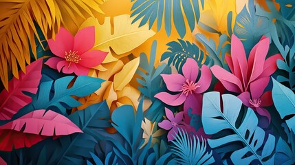 Fototapeta premium Lush tropical foliage dominating the frame Vibrant tropical greenery filling the scene