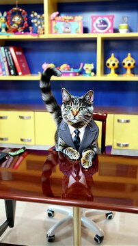 Chat en costume au bureau