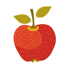 Textured abstract apple hand drawn on an isolated white background.