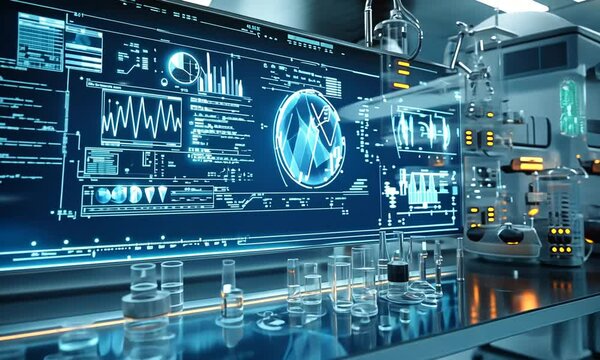 Futuristic Laboratory with High-Tech Screen