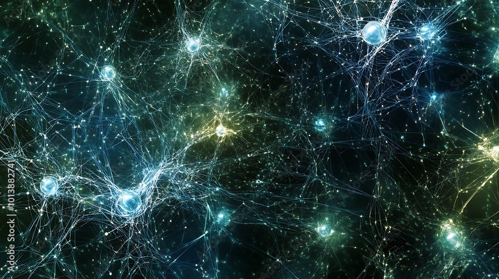Aufkleber Abstract glowing neural network with interconnected neurons.