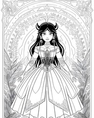 A cartoon illustration of a girl in a white dress with a crown on it.