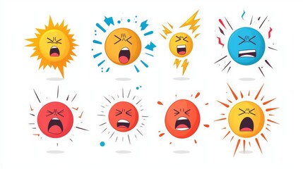 Creative emoji set expressing anger and frustration with vibrant colors and dynamic expressions in a fun design ideal for digital projects.