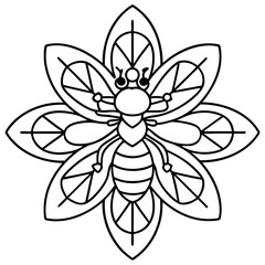 bee black and white flower mendela line art