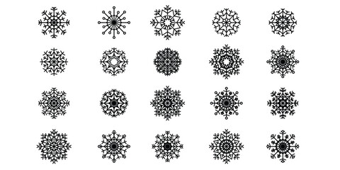 Set of black snowflakes on a white background. Vector illustration.