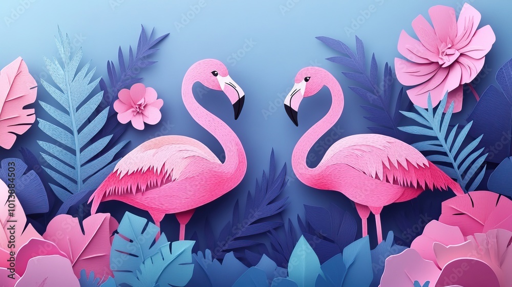 Poster Pink Flamingos in a Serene Habitat Flamingos in a Tranquil Environment
