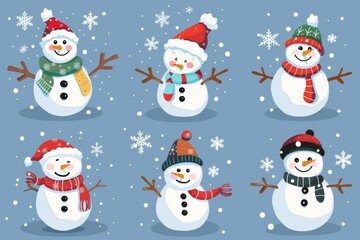 Festive Snowman Characters Vector Set