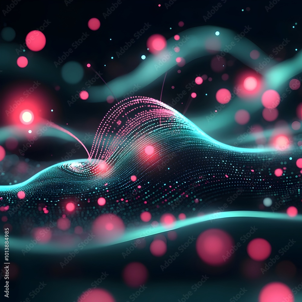 Poster futuristic digital data analysis with fluid overlapping geometric forms and dynamic energy flow visu