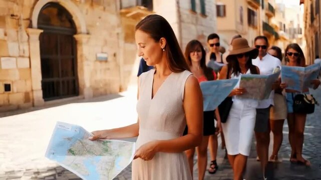 woman with city map in Vatican city and St. Peter's Basilica church, Rome, Italy. Travel tourist woman with map outdoors during holidays