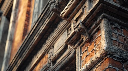 A close-up of a historical building's facade restoration, showing the contrast between aged bricks and fresh mortar