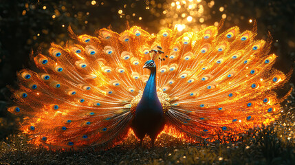 Beautiful Wallpaper with a Peacock Design, Ideal Colorful Bird Poster or Graphic Resource for Creative Project, Ai Generative