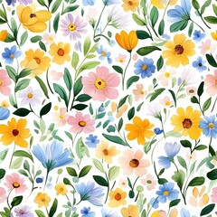 Seamless Floral Pattern: Beautiful Spring Flowers and Leaves for Vintage-Inspired Decor
