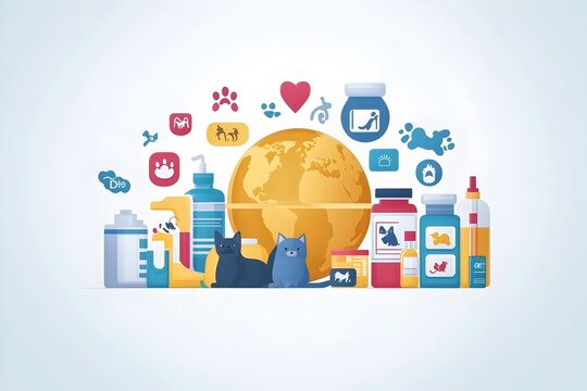 World Rabies Day Poster with Globe Pets and Vaccination Icons in Flat Design