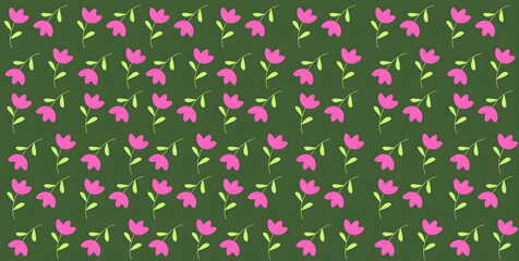 Seamless floral pattern with pink flowers and sea green background