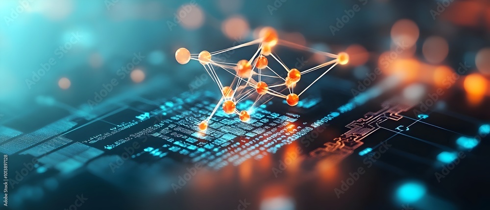 Poster striking abstract digital data background featuring intricate geometric shapes interconnected lines 