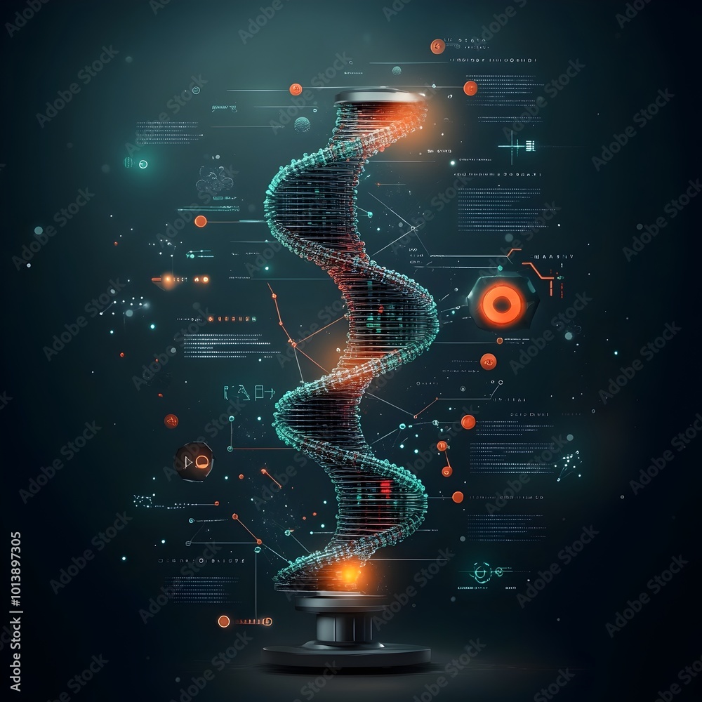 Poster secure dna based blockchain data storage a futuristic bioinformatics and biotech featuring hyper det