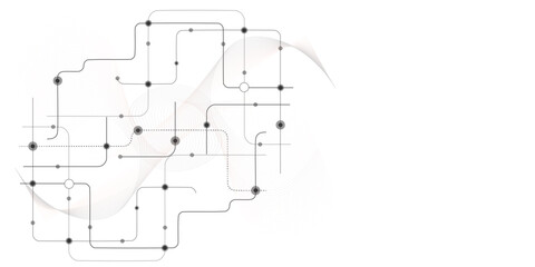 Obraz premium Vectors White Abstract geometric dots and lines connection circuit concept. Global communication technology background design