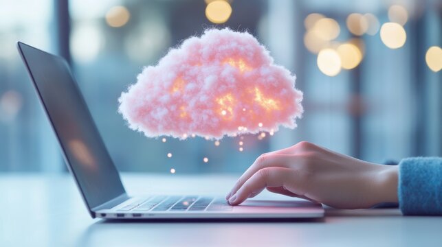 A person using a laptop to access cloud based software applications, highlighting the ease of access and scalability.