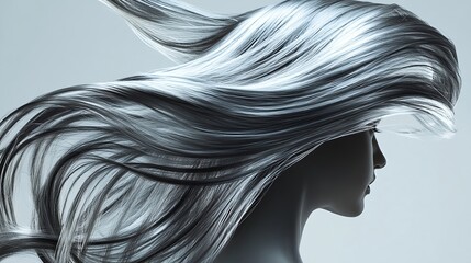 Dynamic Grayscale Portrait of a Woman with Flowing Hair in the Wind