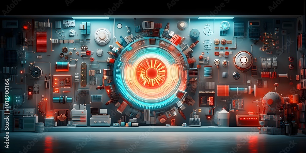 Poster layered kaleidoscopic digital texture with intersecting crystalline forms dynamic iridescent lightin