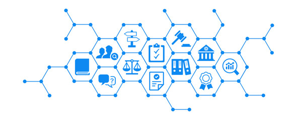 Compliance icon concept: corporate mission ,compliance policy , ethical management values connected icons , vector illustration.